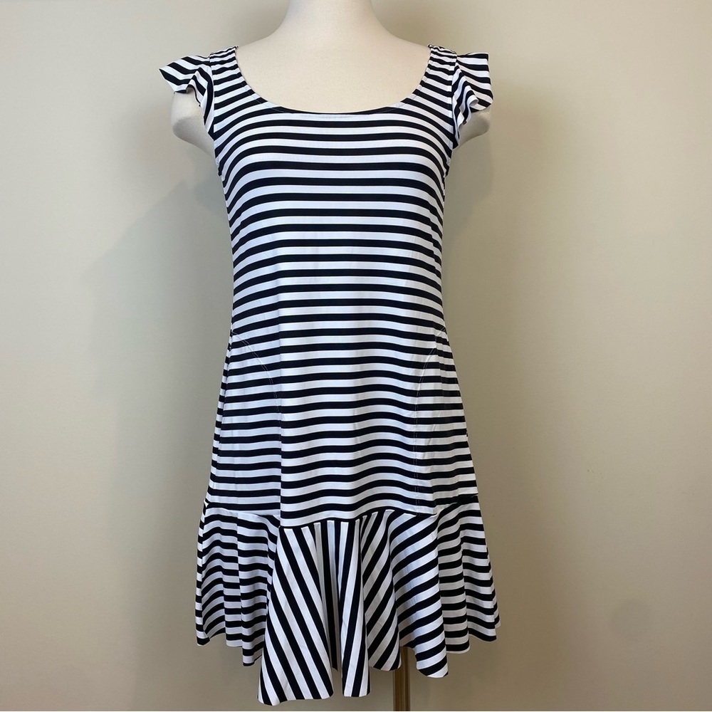 Tommy Bahama Breaker Bay Stripe Flounce Dress, Black White Sz XS Coverup Pockets